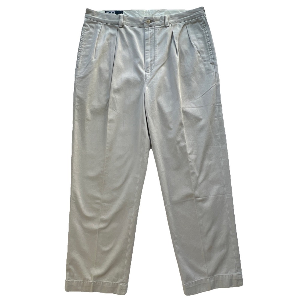 Polo Ralph Lauren 35x29 Pants Mens Andrew Beige Chino Pleated Khaki 36X29